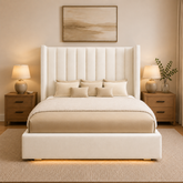 CORALIE CREAM UPHOLSTERED WING BED FRAME